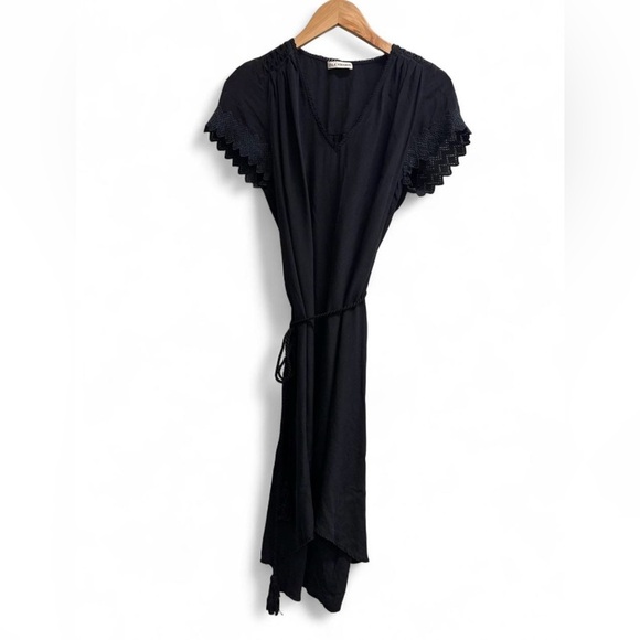 Ulla Johnson Black High Low Dress Womens Medium Tassel Tie Boho Chic Flowy Midi - Picture 2 of 7